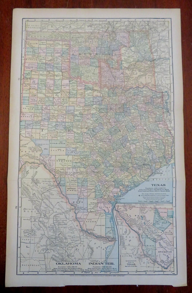 Texas & Oklahoma Indian Territory West Texas 1899 detailed Matthews-Northrup map