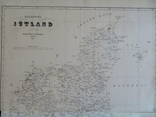 Jylland Denmark Jutland Peninsula 1848 Flemming detailed large map