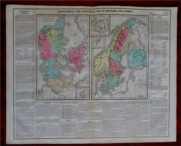 Denmark Sweden Norway Iceland Scandinavia 1821 Carey hand color historical map