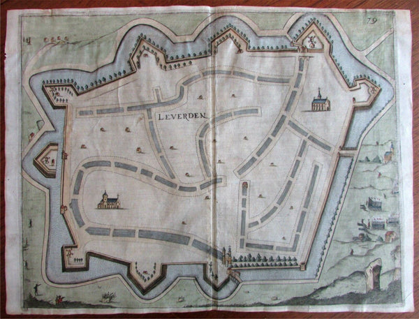 Leverden Low Countries 1673 Priorato city plan map decorative large scale