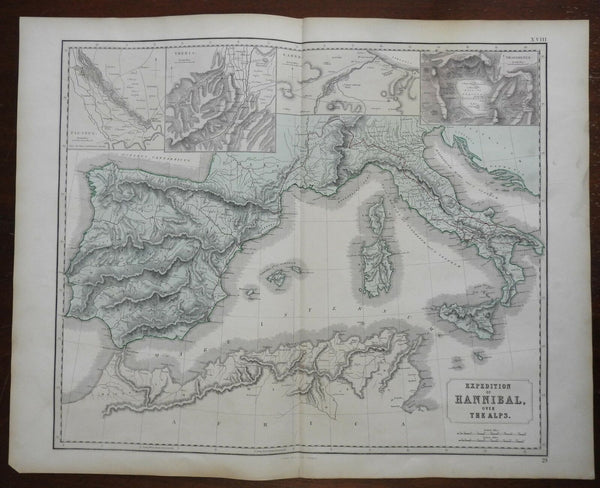 2nd Punic War Hannibal's Expedition Italy Alps 1855 Philip historical folio map