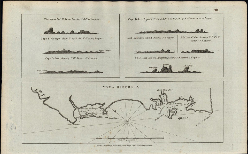 Nova Hibernia New Ireland Province 1780 old Capt. Cook voyage map by Hogg