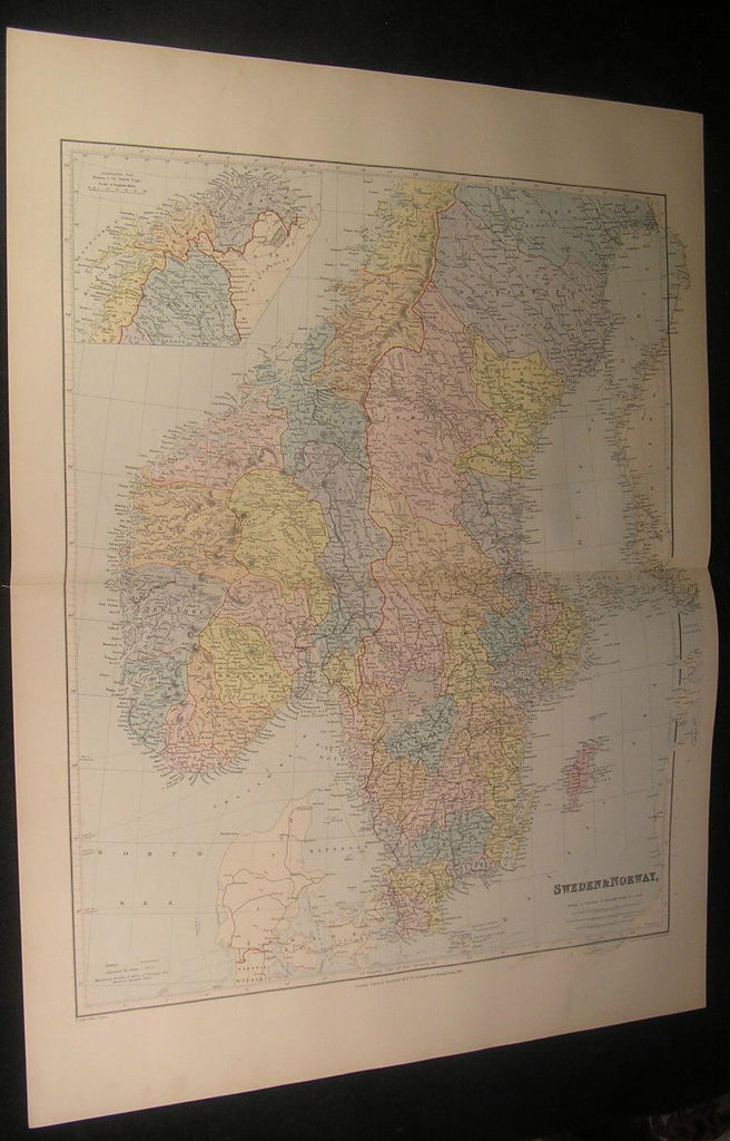 Sweden Norway Baltic Sea Bothnia Gulf Gotland c.1901 antique large color map