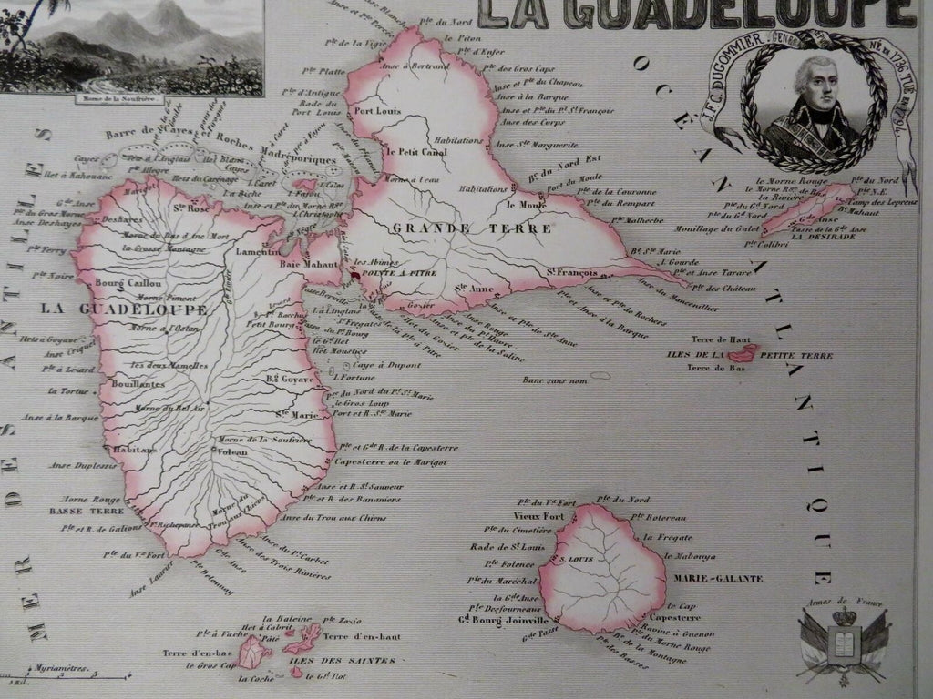 Guadeloupe Caribbean Island French Colony 1850 Dyonnet decorative map