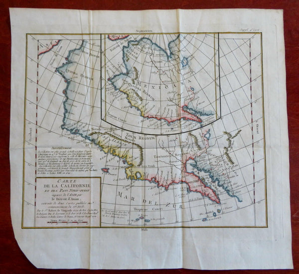 California Alaska New Albion Quivira NW America 1772 Vaugondy folio map