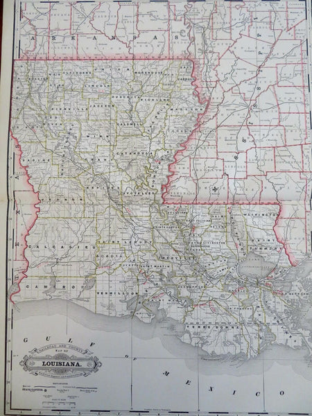 Louisiana New Orleans Baton Rogue 1887-90 Cram scarce large detailed map
