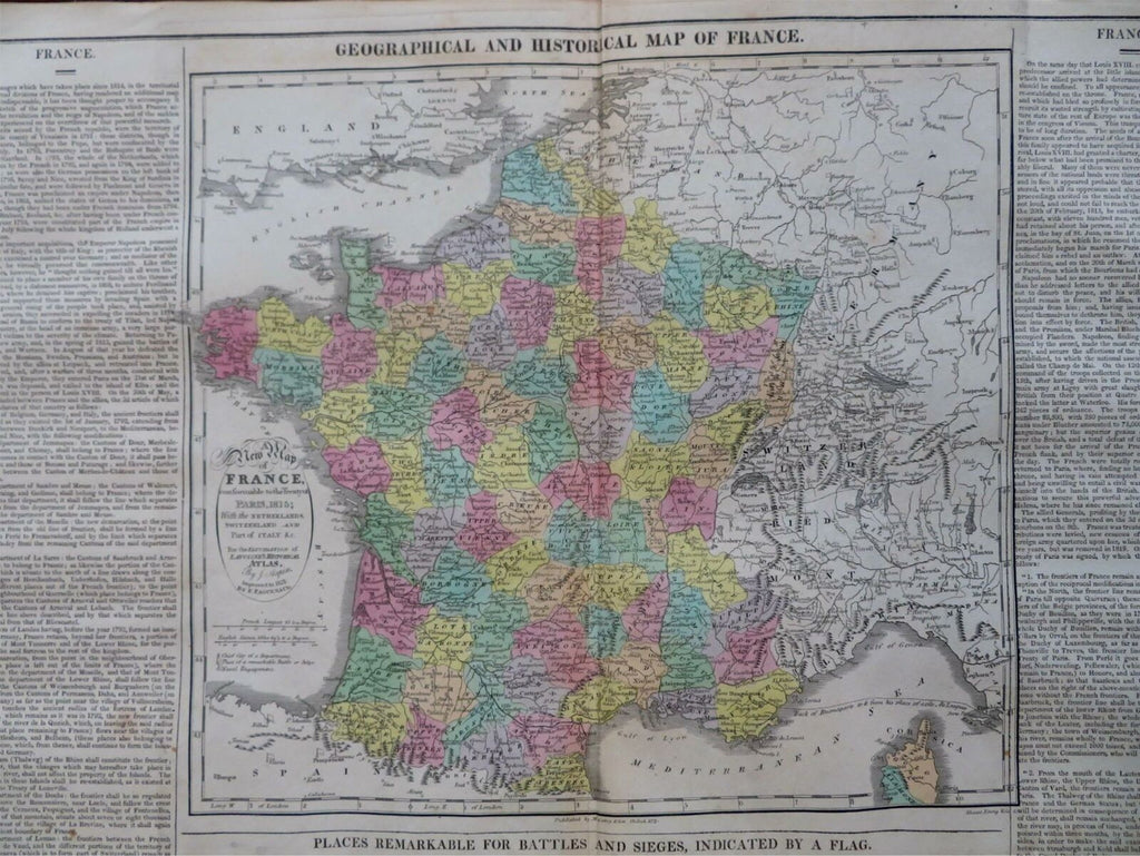 Kingdom of France Bourbon Restoration 1821 Carey large military historical map