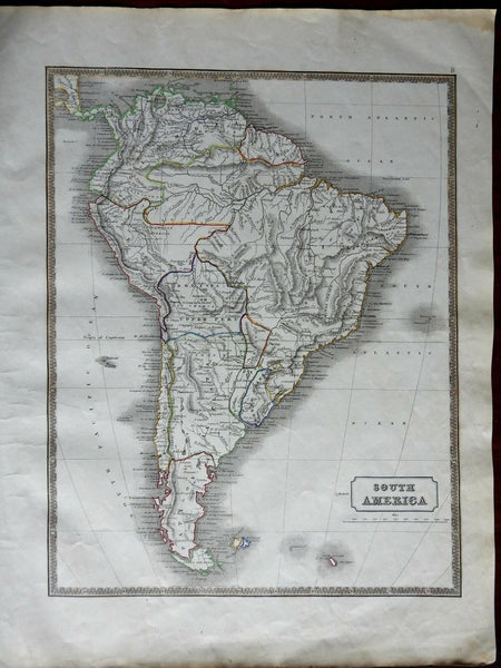 South America Colombia Brazil Peru Bolivia Patagonia Chile 1846 scarce map