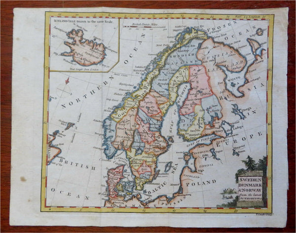 Scandinavia Sweden Denmark Finland Iceland Norway 1802 Conder engraved map