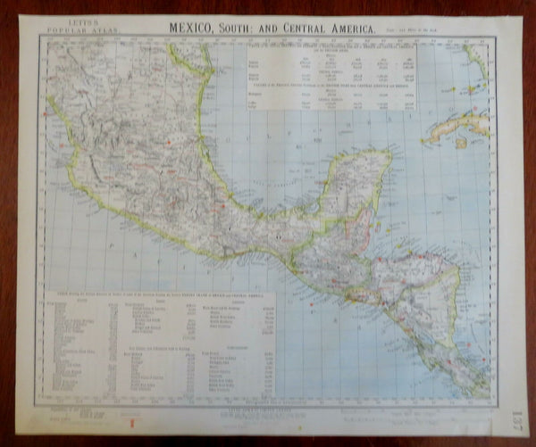 Southern Mexico & Central America Guatemala Honduras 1883 Letts scarce map