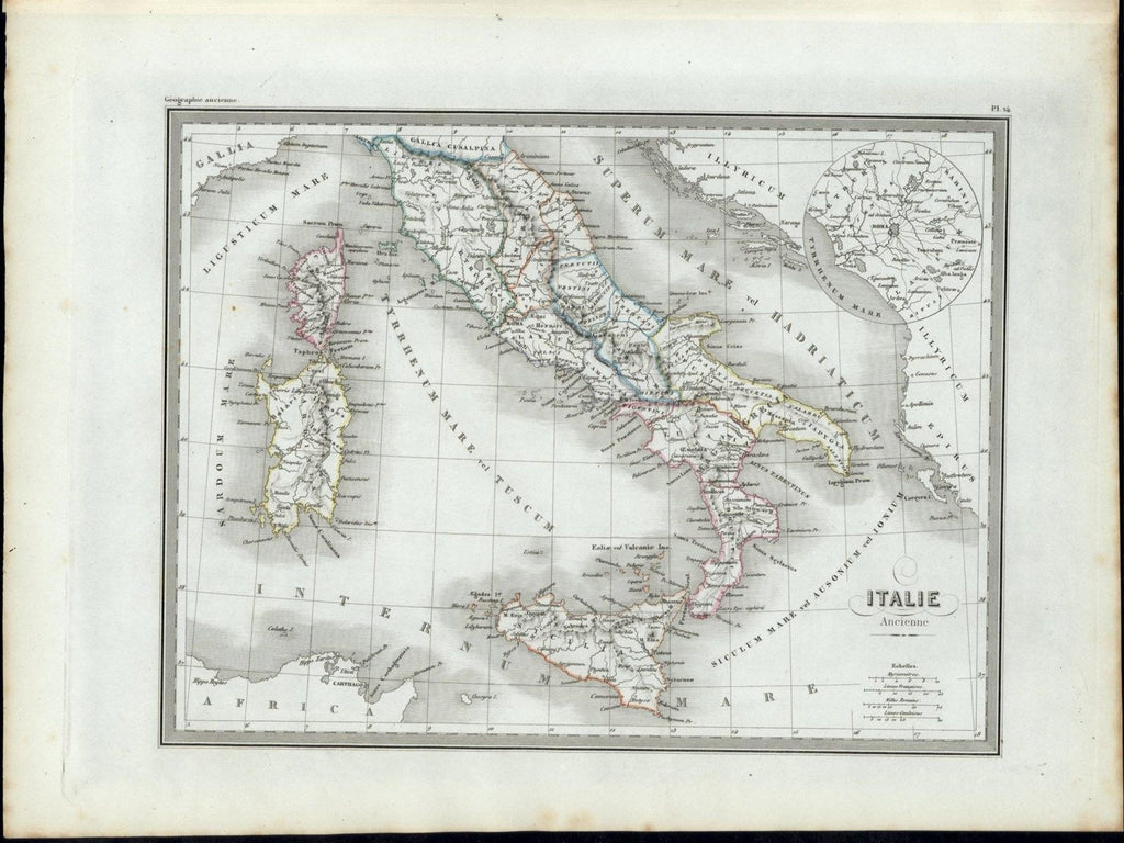Ancient Italy Sicily Sardinia Corsica 1846 uncommon antique color map