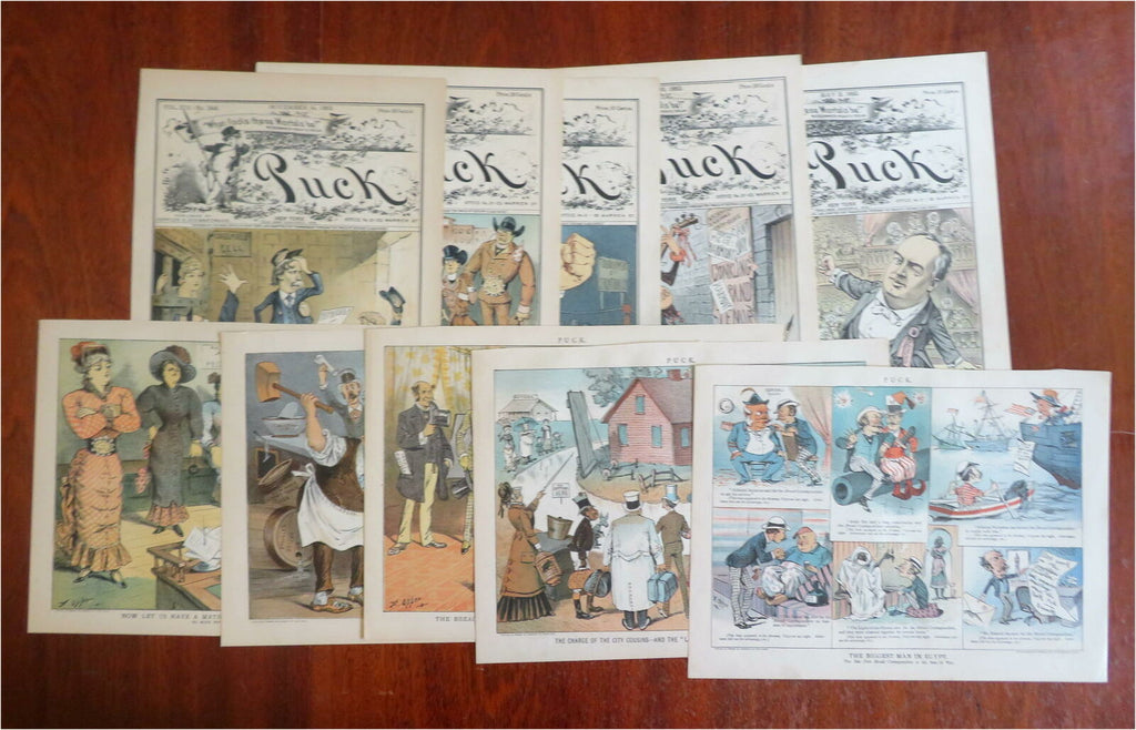 American Politics Opper art 1880's Puck Political Cartoons Lot x 10 color prints