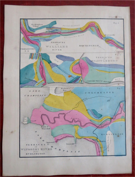 Winooski River Burlington Brattleboro Vermont 1861 geological lithographed map