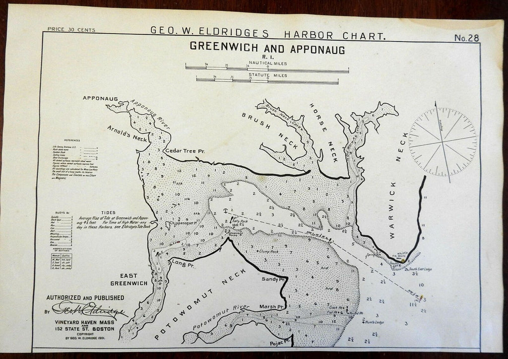 Greenwich & Apponaug Rhode Island 1901 Eldridge detailed coastal nautical survey