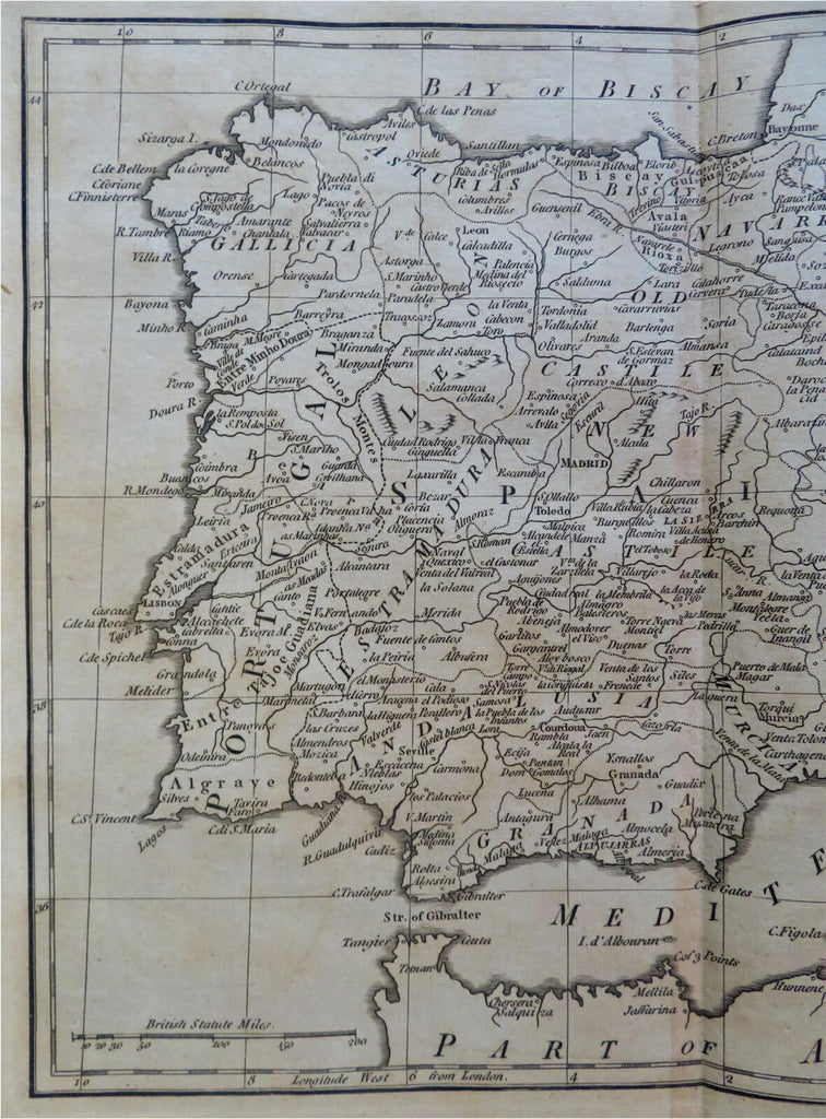 Spain & Portugal Iberia Madrid Lisbon Barcelona Seville c. 1790's John Cary map