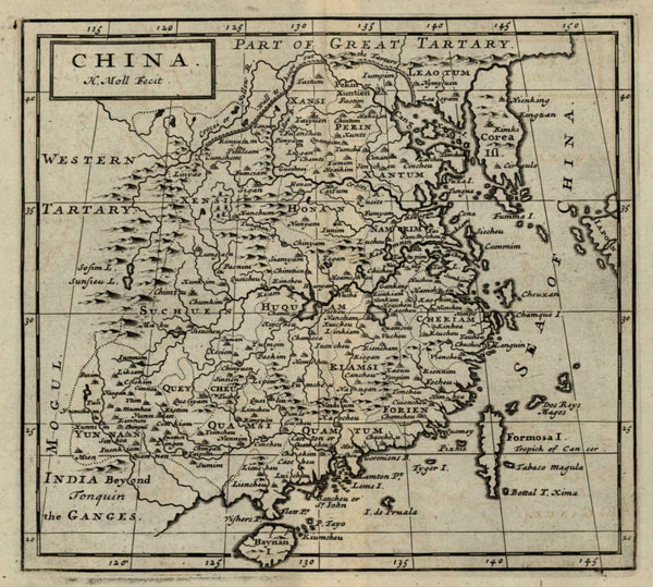 China Korea as an island c. 1715 Herman Moll engraved map