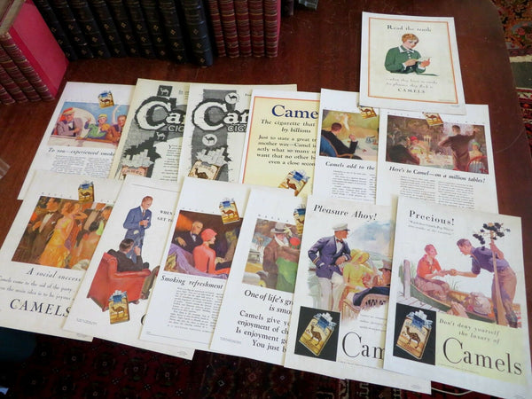 Camel Cigarettes vintage c. 1920-30 color advertisements lot x 12 pictorial ads