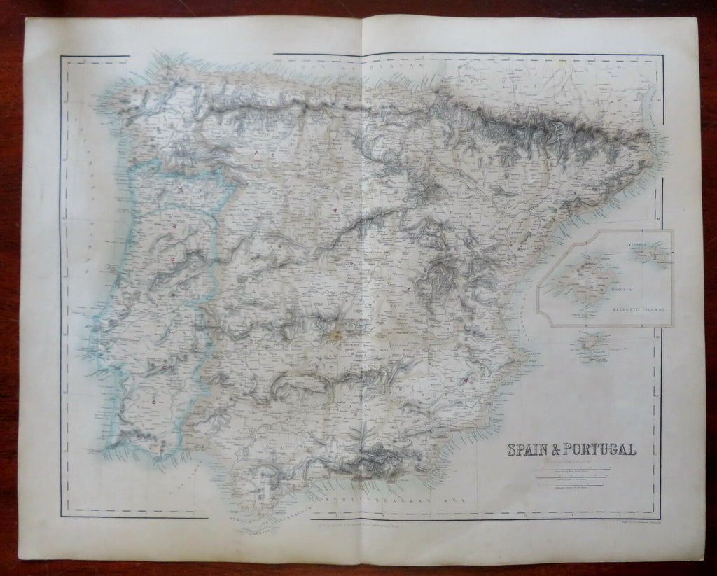 Spain & Portugal Balearic Islands inset Majorca c. 1855-60 Fullarton large map