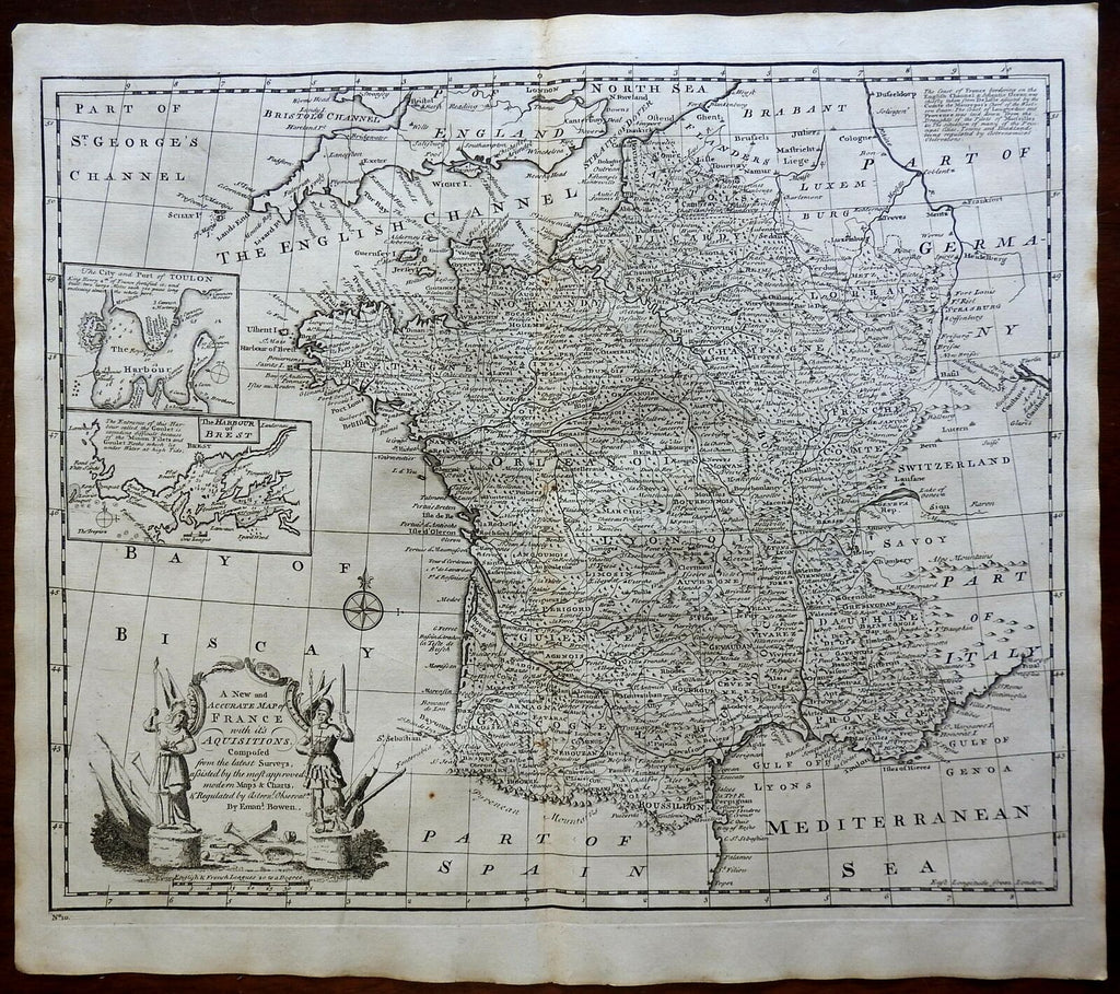 Kingdom of France Ancien Regime Brest Toulon 1760 Bowen decorative map