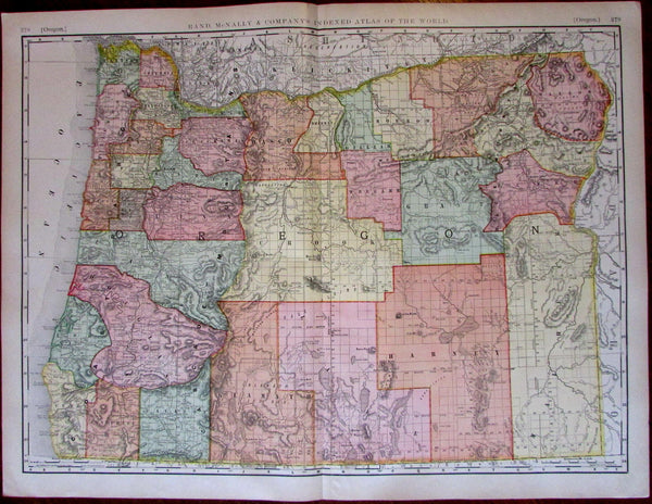 Oregon state by itself c.1902 huge Rand McNally folio map transitional detailed
