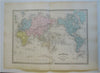 World Map on Mercator's Projection c. 1870 Jacobs large engraved map