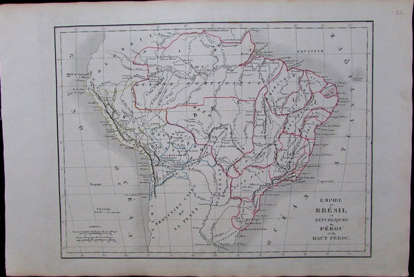 Empire of Brazil Republic of Peru 1830 South America scarce antique map