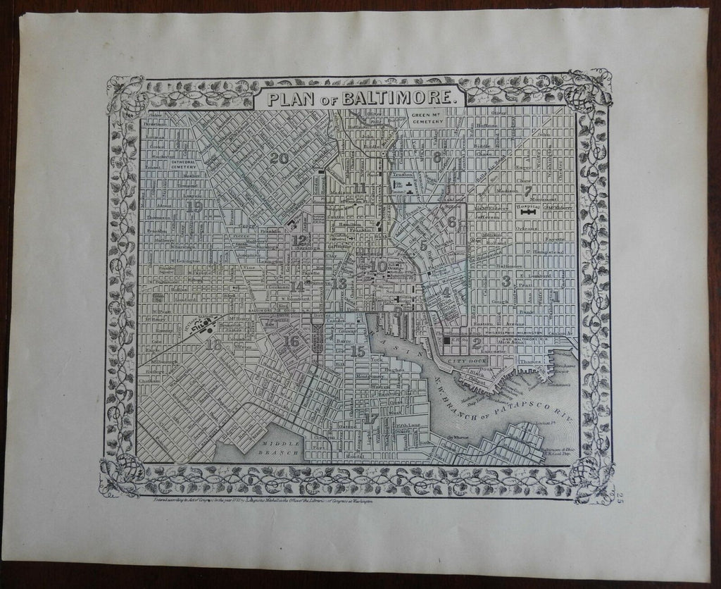 Baltimore Maryland City Plan Patapsco River Green Mt. Cemetery 1872 Mitchell map