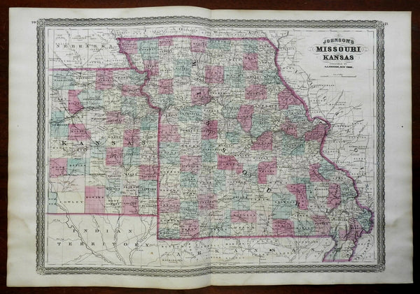 Missouri & Kansas St. Louis Topeka Kansas City 1870 AJ Johnson Scarce Issue map