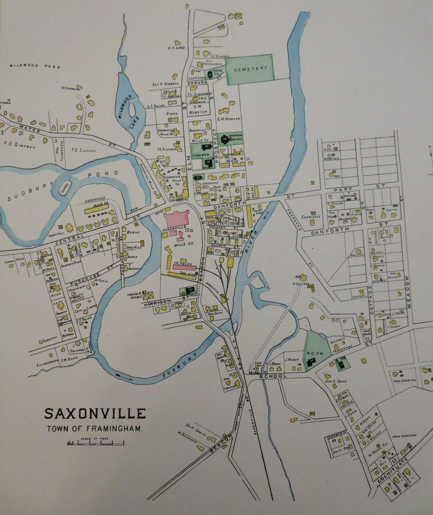 Saxonville Framingham Middlesex Mass. 1889 Walker detailed township map