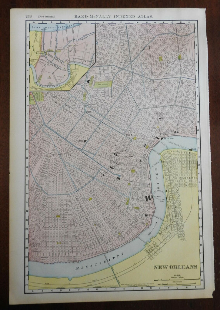 New Orleans 1898 original large detailed city plan Marine Hospital & Fairgrounds