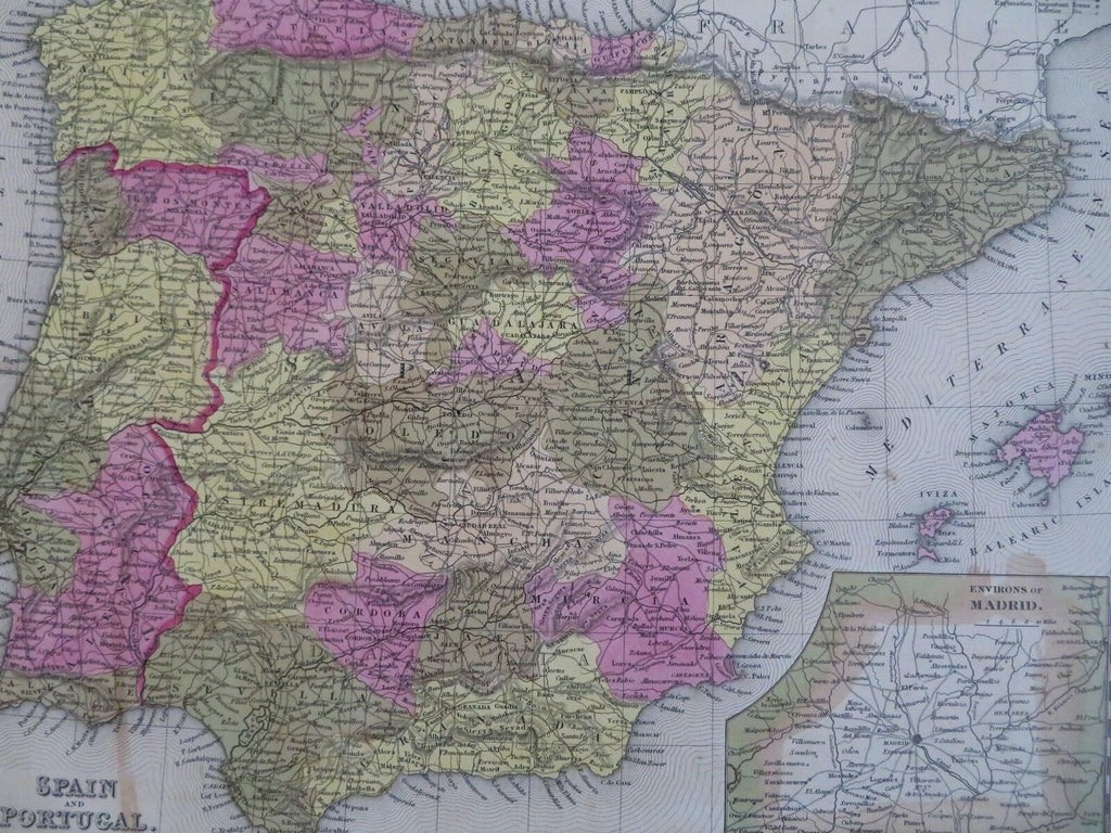 Iberia Spain & Portugal Madrid Lisbon c. 1850 Cowperthwait Mitchell map