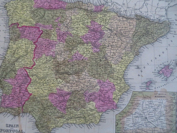 Iberia Spain & Portugal Madrid Lisbon c. 1850 Cowperthwait Mitchell map