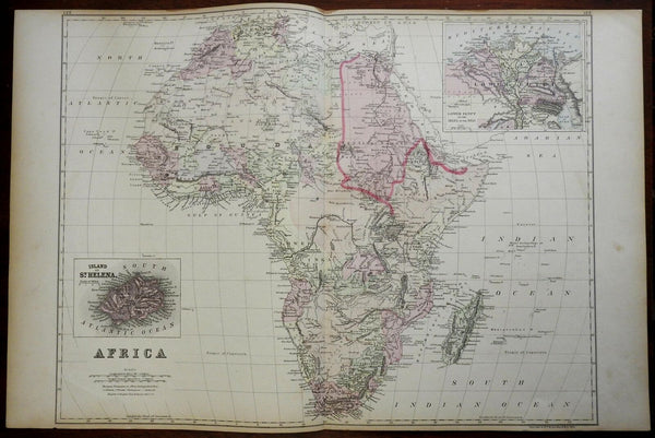 Africa Continent Mountains of Kong Nile Delta St. Helena 1884 Bradley map