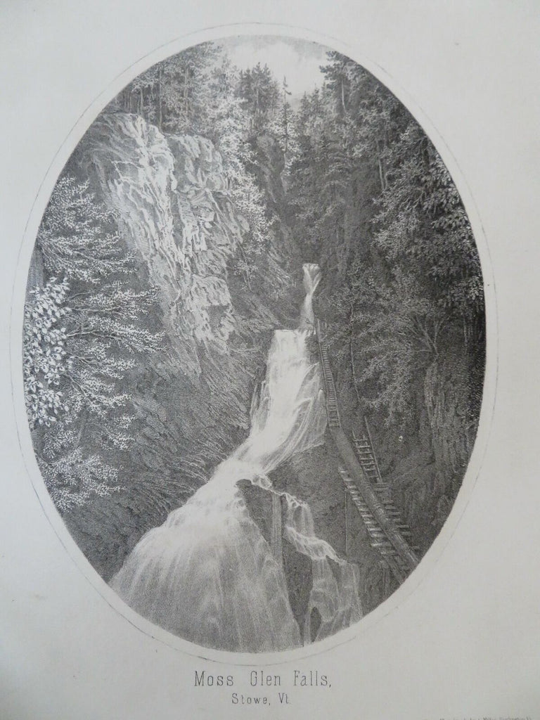 Moss Glenn Falls Stowe Vermont Scenic View 1861 H.F. Walling lithographed print