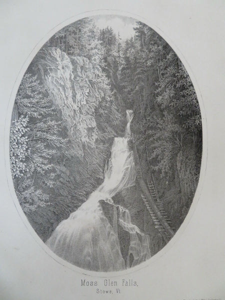 Moss Glenn Falls Stowe Vermont Scenic View 1861 H.F. Walling lithographed print
