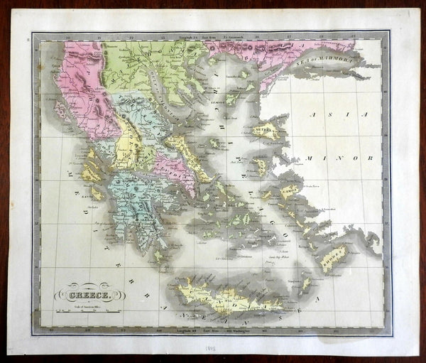 Kingdom of Greece Balkan Peninsula Morea Crete Rhodes 1845 Greenleaf Map