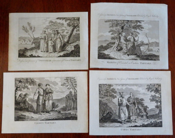 Lot x 4 Tartar Ethnic Views Costume Prints Uzbeks Calmucs c. 1720's print lot