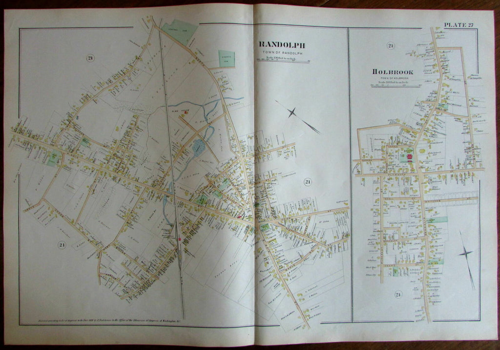 Randolph North Main St. Holbrook Norfolk County Massachusetts 1888 detailed map