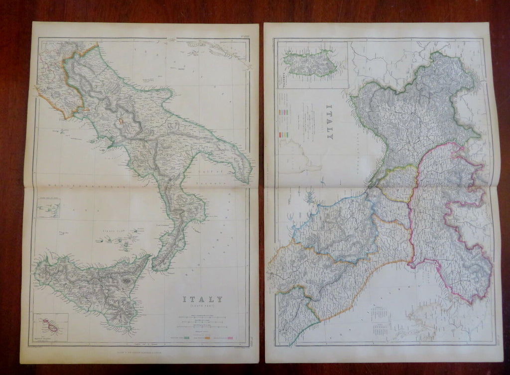 Italy Piedmont Lombardy Papal States Naples Tuscany 1860 Blackie two sheet map