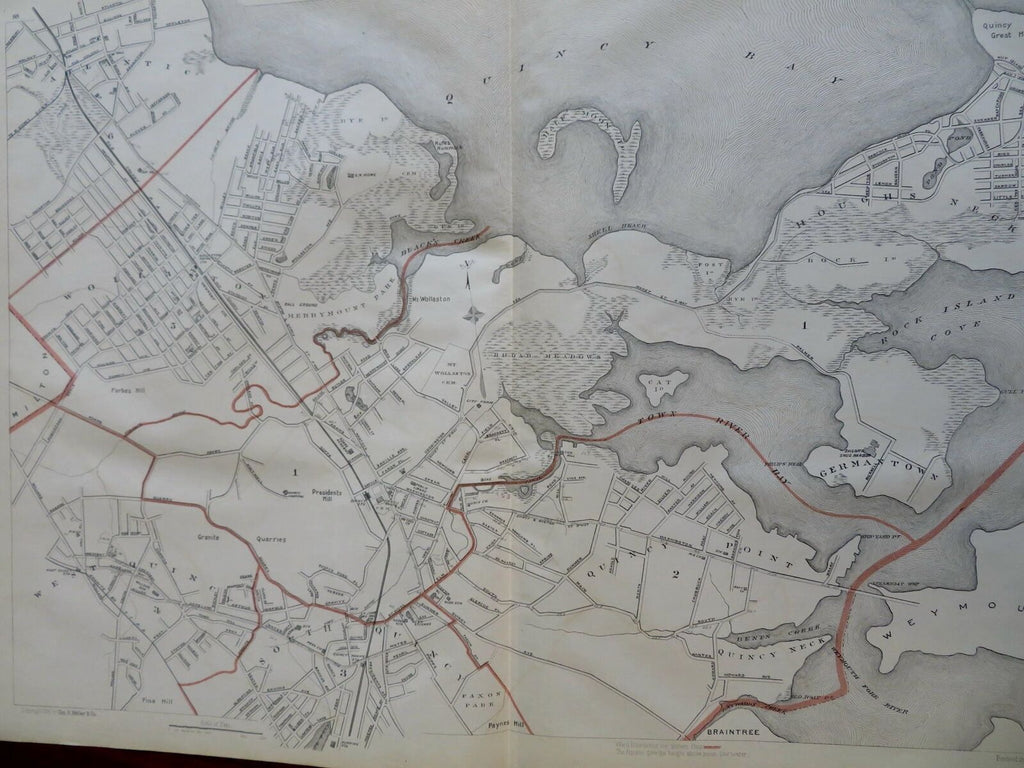 Quincy Massachusetts City Plan Adams Academy railroads 1891 Walker map