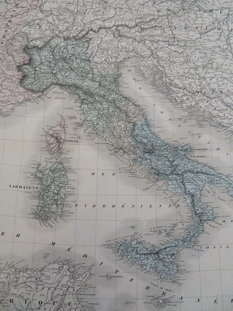 Italian States Piedmont Naples Lombardy Malta 1861 Tardieu large hand color map