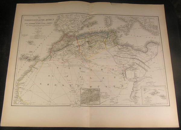 Northwest Africa Morocco Algeria 1854 Weiland fine large hand color antique map