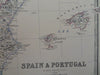 Spain & Portugal Madrid Lisbon Seville Barcelona 1865 Johnston large folio map