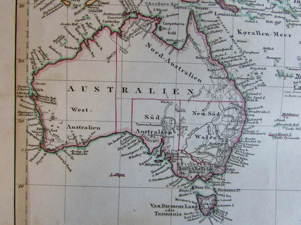 Australia Polynesia Pacific islands 1860 Stieler scarce old map