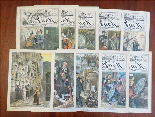 New York Politics Gillam Art 1885 Puck Political Cartoons lot x 10 color prints