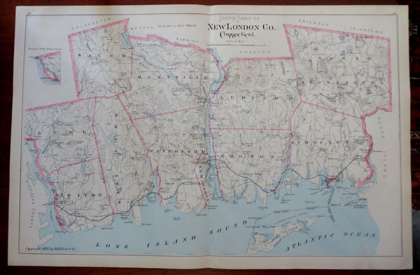 Southern New London County Conn. 1893 Hurd large detailed city plan