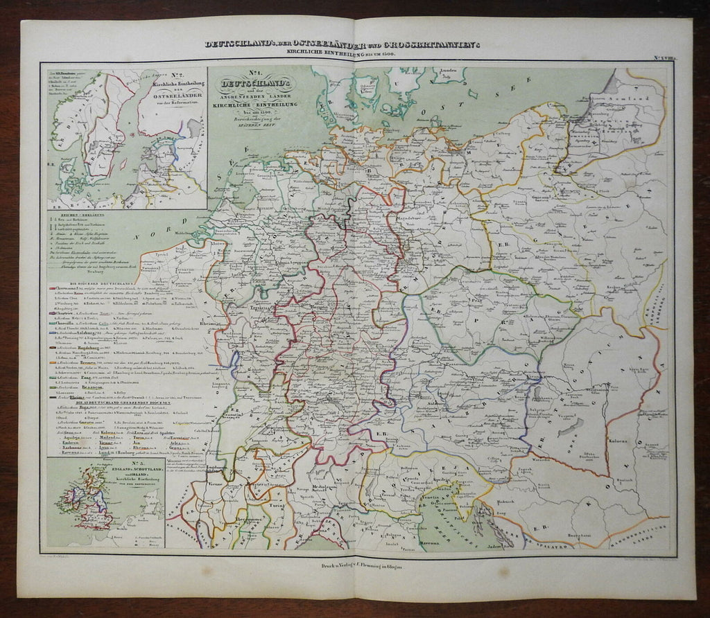 German Austria Bohemia British Isles Scandinavia 1848 Mahlmann historic map