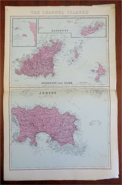 Channel Islands United Kingdom Jersey Guernsey Sark 1881 Edward Weller large map