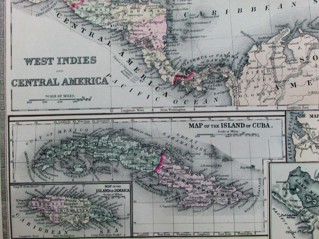 Florida state Panama Nicaragua Proposed Canals Bermuda 1889 Bradley huge old map