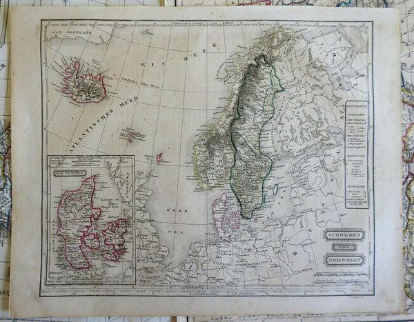 Scandinavia Sweden Norway Denmark Iceland Shetlands Orkneys 1850's engraved map